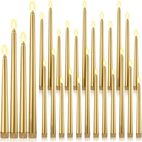 Rossesay 24 Pcs Flameless LED Taper Candles Battery Operated Candle 8.5", 9.65", 10.8", 12.8" Flameless Candlesticks Flickering for Christmas Church Wedding Indoor Decoration(Classic, Golden) by Rossesay