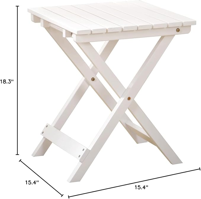 Outdoor Small Table Square Folding Wooden Patio Side Table Furniture Table for Adirondack Chair, Balcony, Porch, No Assembly Required, White