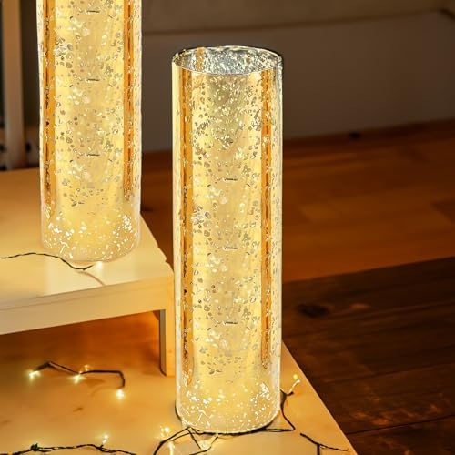 WGVI Hurricane Candle Holder Sleeve, W: 4", Ht: 16", Gold Speckled Glass Cylinder Open Both Ends, Chimney Tube Shade, 6 Pieces - Image 7