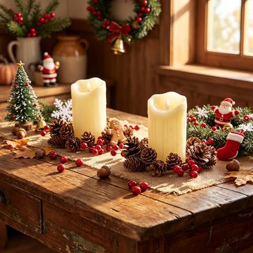 Daifunli 2 Pcs Christmas Pinecone Candle Rings Winter Pinecone Red Berry Vintage Wreath for Pillar 3.5 Inch Candle Holder for Autumn Fall Thanksgiving Winter Christmas Rustic Table Centerpiece Decor - Image 5