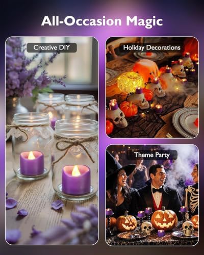 Homemory 12-Pack Purple Flameless Battery Tea Light Candles, 200+ Hours - Image 7