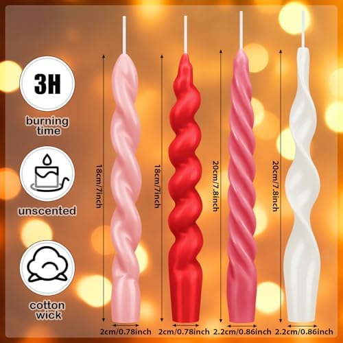 Nuanchu 4 Pcs Twisted Taper Candles,7.87 Inch,Pure,Valentines Color - Image 2