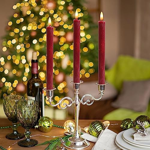 Wondise Burgundy Real Wax Flameless Taper Candles with Timer - Image 6