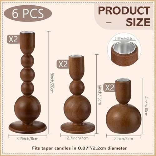 Tanlade 6 Pcs,Brown Wooden Candle Holders for Pillar Candle Stands - Image 2