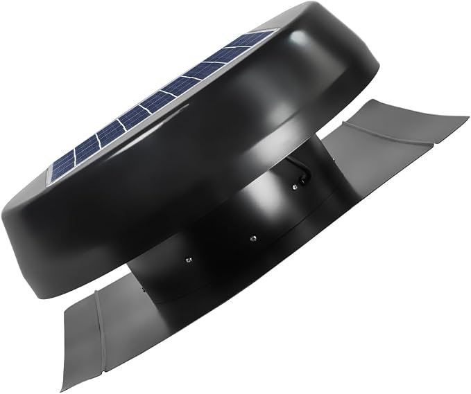 Maxx Air Solar Attic Fan with 12'' Nylon-Fiber-Aluminum Blades, Solar Powered Attic Exhaust Fan, Adjustable 25W/22V Solar Panel, IP68 DC Motor, Built-in Thermostat, Aluminum Mesh Guard