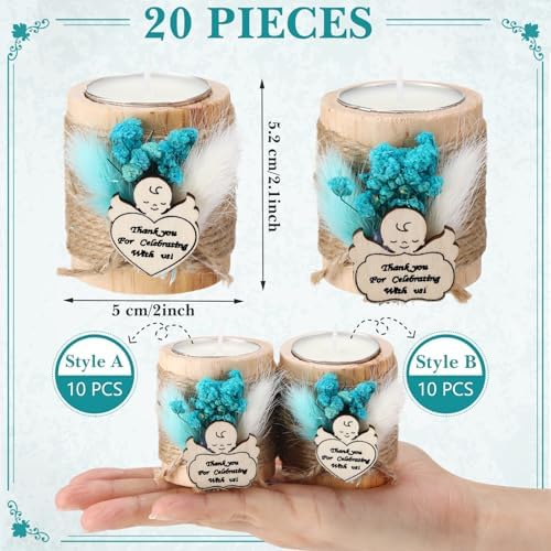 Mtlee 20 Sets Baptism Candle Favors for Guests, Blue, Baby - Image 2