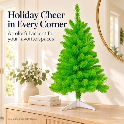 3FT Artificial Christmas Tree with String Lights – Tabletop Small Xmas Tree for Desk, Office, or Small Spaces – Full Branches, Easy Assembly, Holiday Decoration (Apple Green) - Image 4