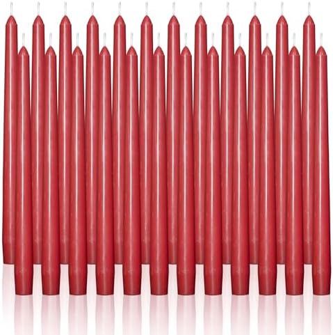 OSHINE 10 Inch Red Taper Candles - 24 Pack Long Taper Candle Dripless Unscented Smokeless & Emergency 7-8 Hours Long Burning Tall Candlesticks Ideal for Dinner Parties, Valentine, Weddings, Kwanzaa by OSHINE