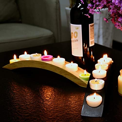 Narrow Wooden Bridge Tealight Candle Holder Bar - 7 Slots, 15 inch, Black - Image 4