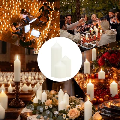 72 Pcs White Pillar Candles Bulk Set: 2-Inch Wide in 3 Heights (3, 4, 6 Inch). Dripless Unscented Smokeless Hurricane Candles for Wedding, Party, Event Decor to Create Warm Elegant Atmosphere. - Image 5