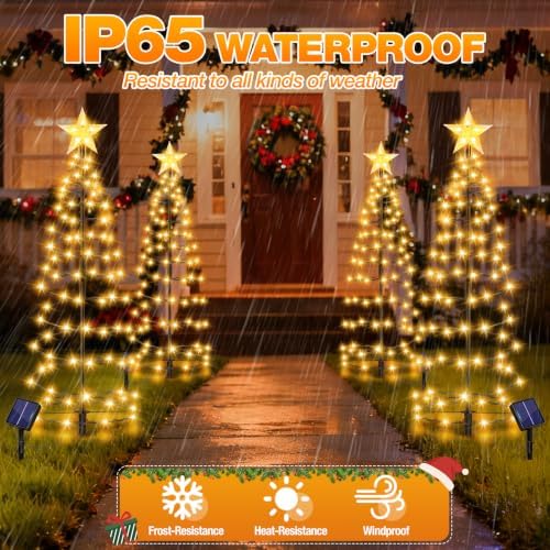 24" Spiral Solar Christmas Tree Outdoor Decorations 4 Pack - Image 4