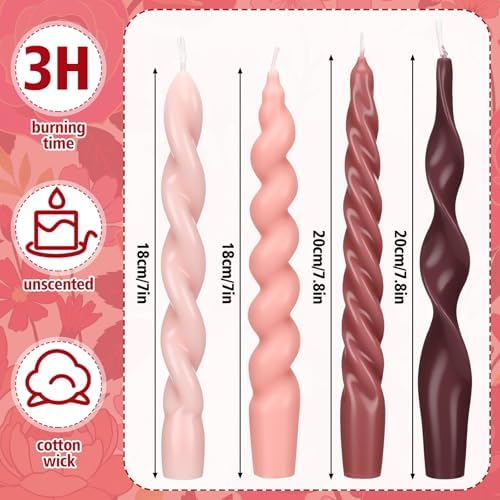 Nuanchu 4 Pcs Twisted Taper Candles,7.87 Inch,Pure,Purple - Image 2