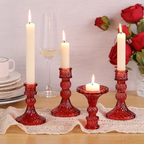 DARJEN Red Glass Candlestick Holders Set of 6, 4" H & 5" H Taper Candle Holders for Candlesticks & Pillar Candles, Diamond Candle Holders for Wedding Party Table Centerpiece, Home Decor - Image 4