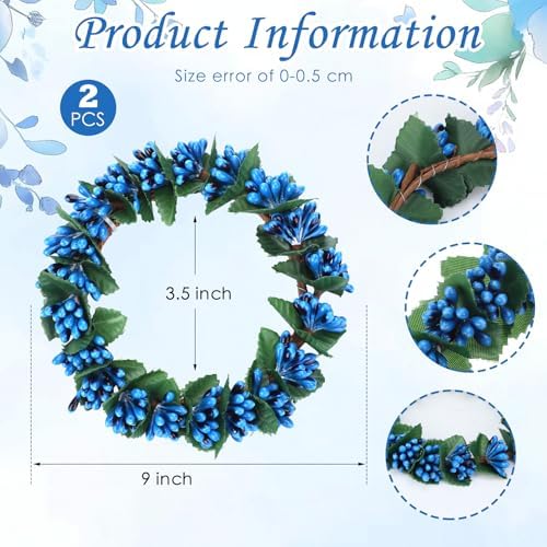 Daifunli 2 Pcs Williamsburg Blue Candle Rings Wreath Blue Pip Berry Ring Wreath for Pillar 3.9 Inch Candles Holder for Holiday Table Centerpiece Wedding Kitchen Cabinets Rustic Table Decor - Image 2