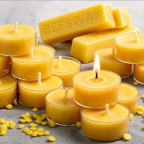Beeswax Tea Lights Candles 16 Pack, 4 Hours Clean Burn by MOSROAD