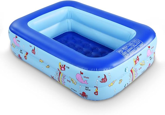 Inflatable Kiddie Pool, 45" × 33" × 14" Kids Swimming Pool with Inflatable Soft Floor, Ocean World Inflatable Bathtub for Indoor or Outdoor, Ball Pit Pool