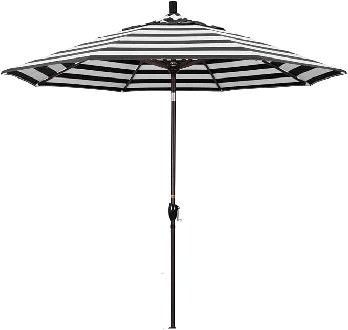 California Umbrella 9' Round Aluminum Market Umbrella, Crank Lift, Push Button Tilt, Bronze Pole