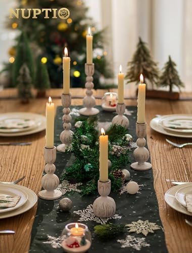 NUPTIO Wooden Taper Candle Holders, Set of 3 White Candlesticks - Image 4