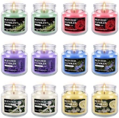 12 Pack Scented Candles Set - 3.5oz Soy Wax Aromatherapy Candles with 6 Fragrances, Long Burning Glass Jar Candles for Home Bedroom Kitchen Bathroom Dining, Gift Set for Women Men by YIH