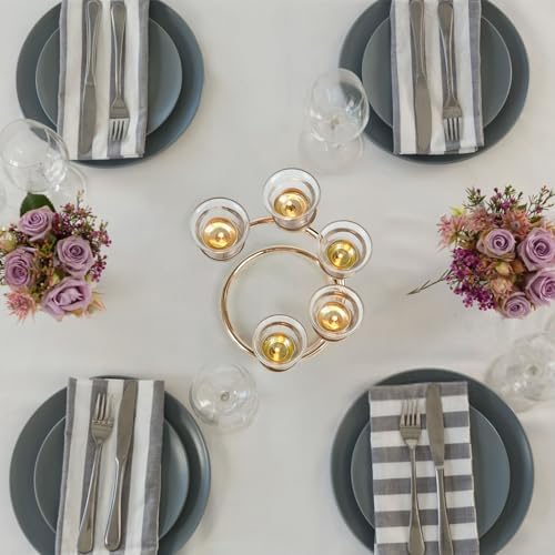 2Pcs Gold 5-arm Metal & Glass Tea Light Candle Holders for Table Centerpiece, Glass Votive Tealight Holders/Candelabra Candlestick Holders for Wedding,Party, Anniversary,Christmas - Image 4
