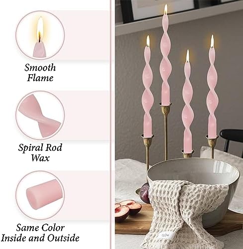 10 Inches Spiral Taper Candles Colorful Twisted Candle Dripless Long Candles, Handmade Candlesticks for Wedding Dinner Decor, Set of 4(Pink) - Image 3