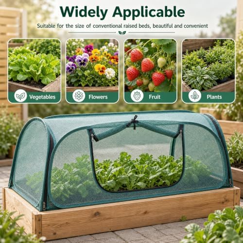 2Pack Garden Covers for Raised Beds, Pop Up Mesh Plant Covers for Outdoors, 30% Sunblock Plant Shade Tent, Crop Cage for Seedlings Vegetable Against Birds, Animals, with 8 Stakes (45"X22"X16") - Image 5