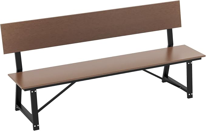 Giantex 72 Inches 4-Person Outdoor Bench with Weatherproof HDPE Backrest & Seat, Heavy Duty Metal Frame, 1100 Lbs Capacity, Park Bench for Lawn, Porch, Deck, Patio, Garden (1, Brown)