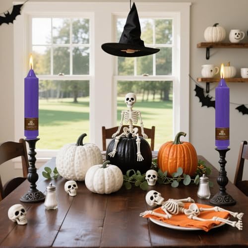 NJAO HOO Purple Advent Short Taper Candle 7 Inch Halloween Candlesticks Unscented Dripless Tapered Candle Set for Home Decor Party Dinner Candles, 4 Pack - Image 4