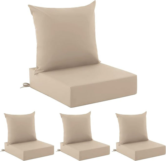 Outdoor Cushions for Patio Furniture, Outdoor Seat Cushion Set 24 x 24 x 5.75 in, Waterproof & Fade Resistant Outdoor Chair Cushions, Patio Chair Cushion with Removable Cover, Set of 4, Beige
