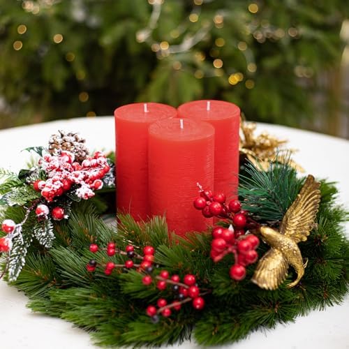 CANDWAX Large Pillar Candles 3x6 Inch – Set of 3 Unscented Dripless Red Candles, Rustic Design for Events, Weddings, Home Styling - Image 3