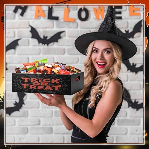 Leinuosen Halloween Candy Bowl Wooden 11.8 In Trick or Treat Black - Image 4