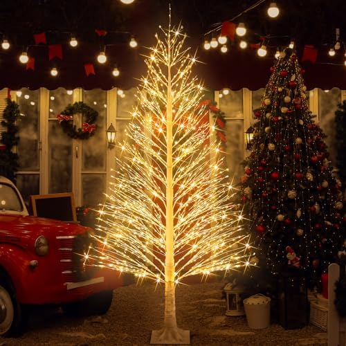 Rossesay 1 Pack 7ft-1500led Christmas Lighted Birch Tree Warm White Lights by Rossesay