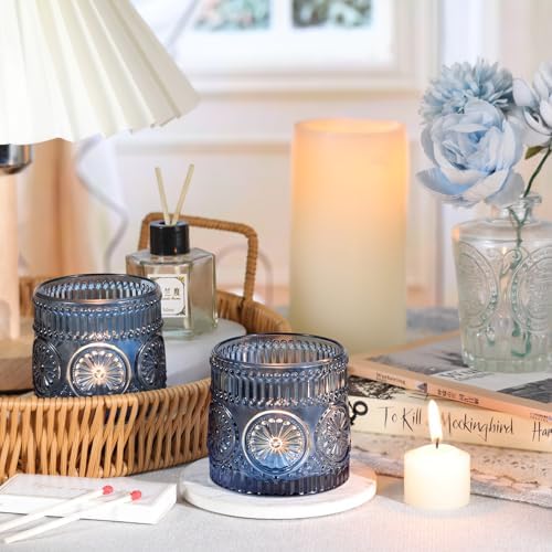 6Pcs Large Votive Candle Holders Blue Glass Tealight Candle Holders - Image 5