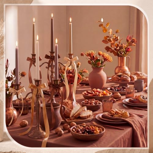 12 Pcs Fall Party Decor Brown Taper Candles with 3 Roll Ribbon - Image 7