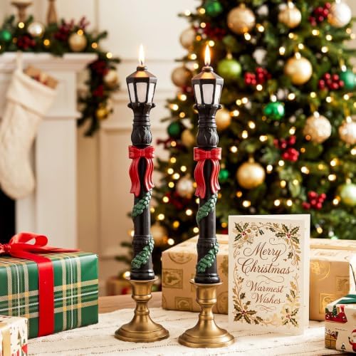 Nuanchu 4 Pcs Xmas Streetlights Shaped Taper Candles Winter Table Decor - Image 6