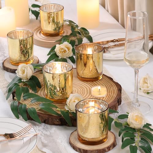 DARJEN 6 Pcs Large Gold Votive Candle Holders Tea Light Candle Holder Glass - Image 4