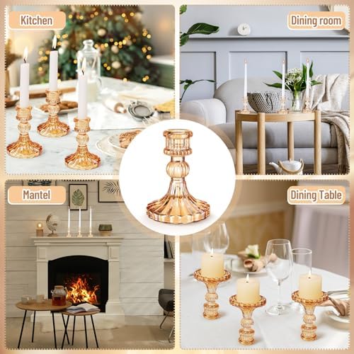 Maxcheck Set of 6 Glass Taper Candle Holders,Amber - Image 4