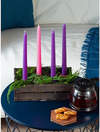 CANDWAX 10 Inch Advent Taper Candles Set of 12 - Long Burning Dripless Unscented Tapers - Perfect for Advent Wreaths, Christmas Décor - 9 Purple Tapers, 3 Pink Tapered Candles - Image 4