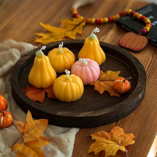 Hanobe Candle Plate Holder Tray: Decorative Wooden Tray Rustic Round Plate Farmhouse Centerpiece Small Candle Holder Trays for Coffee Table Living Room Kitchen Vintage Home Decor - Image 3