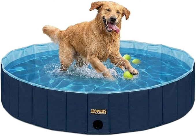 KOPEKS Outdoor Swimming Pool Bathing Tub - Portable Foldable - Ideal for Pets - XL 63" x 12",Blue,Pool-Blue-XL