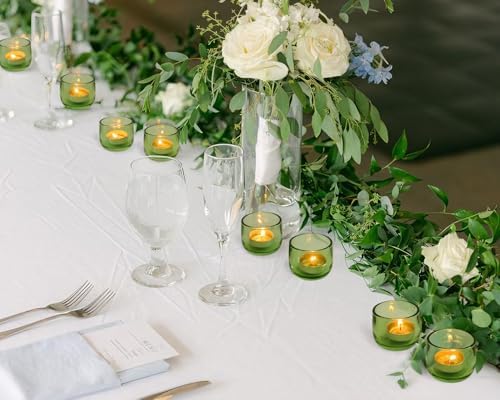 Gurfuy Glass Votive Candle Holders 6 Set - Tealight Candle Holder for Festival Wedding Propose Parties Holiday Table Centerpiece Shelf Decoration Fall Home Decor Green - Image 4