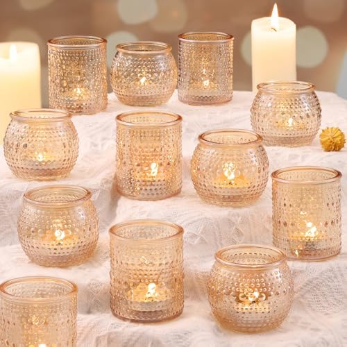 16 Pcs Gold Votive Candle Holders- Gold Centerpieces for Tables, Assorted Tealight Candle Holders for Wedding Table Decor, Rehearsal Dinner, Engagement, Birthday Party Decorations by LAMORGIFT