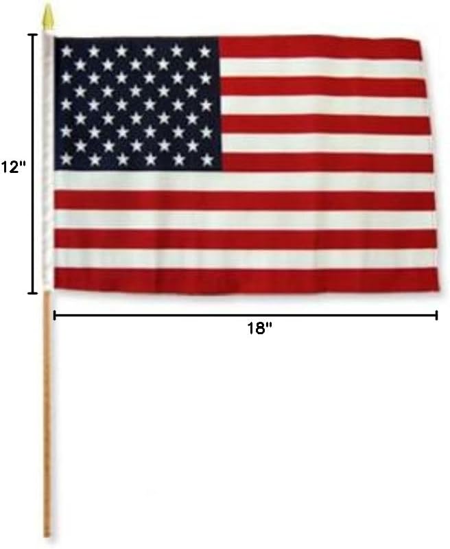 USA Stick Flags - One dozen stick flags - 12" x 18" Hand Held American Stick Flags For Parades, Events, Protests, Elections, Home Decor