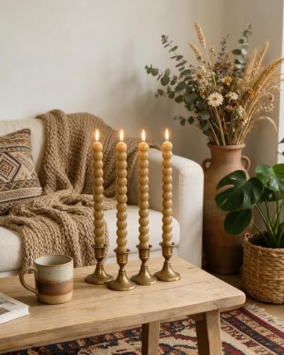 10inch Mocha Beige Taper Candle Dripless Unscented Candlestick Set of 4 for Fall Harvest Halloween Thanksgiving Dinners Parties and Home Décor-D - Image 2