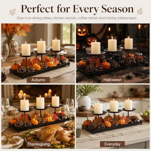 Metal Pillar Candle Holders, Fall Centerpieces Dining Table Decor - Image 4