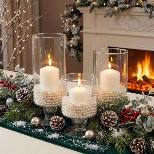 3 Pcs Wedding Glass Candle Holder - 6" 8" 9" Clear Hurricane Stemmed Terrarium Pillar Candle Floating Tealights Flower Vase Centerpiece Holiday Decoration for Home Party - Image 5