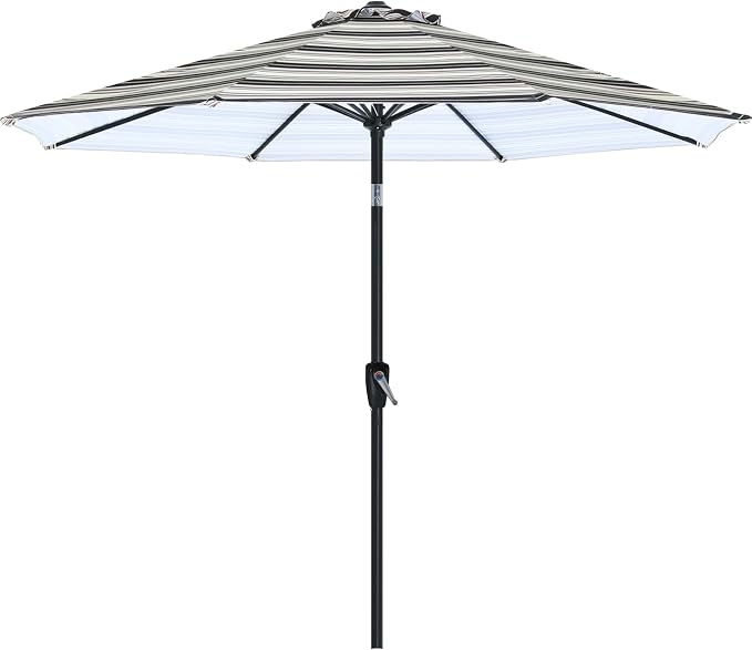 ABCCANOPY 9FT Outdoor Patio Umbrella, 8 Ribs Table Umbrella w/Crank for Easy Set Up, Suitable for Garden, Lawn, Deck & Backyard (Dark Blue Stripes)