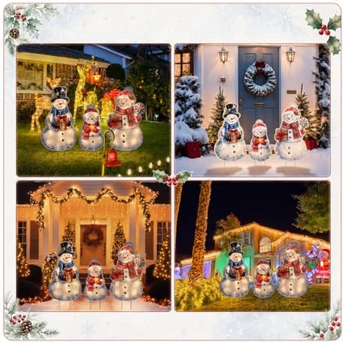RattanView 3 Pcs Christmas Solar Decorations Outdoor Snowman Yard Stakes - Image 6