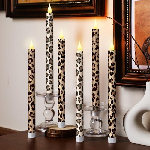 Honoson 6 Pcs Leopard Flameless Taper Candles 10.6 Inch - Image 5