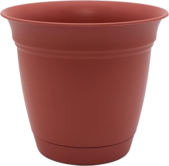 The HC Companies Eclipse Round Planter with Saucer - Outdoor & Indoor Plant Pot with Drainage Holes - Lightweight, UV-Resistant Plastic Pots for Plants, Flowers & Herbs (16" Clay, Pack of 1)